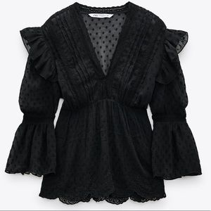 NWT ZARA SHEER SWISS DOT RUFFLED BLOUSE